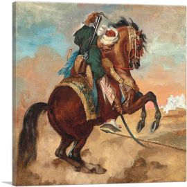 Turk Riding a Burned Chestnut Horse 1810-1-Panel-18x18x1.5 Thick