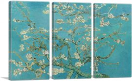 Branches with Almond Blossom - Teal Rectangle 1890-3-Panels-60x40x1.5 Thick