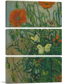 Butterflies and Poppies 1889-3-Panels-60x40x1.5 Thick
