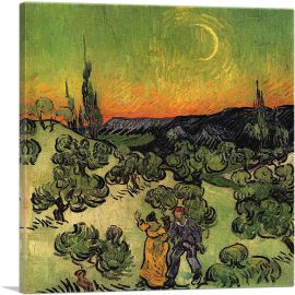 Landscape with Couple Walking and Crescent Moon 1890-1-Panel-12x12x1.5 Thick