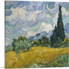 A Wheatfield with Cypresses - Square 1889-1-Panel-18x18x1.5 Thick