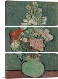 Still Life Vase With Rose-Mallows 1890-3-Panels-60x40x1.5 Thick
