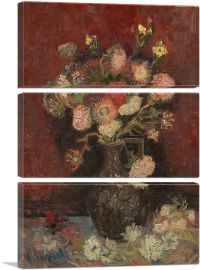 Vase with Chinese Asters and Gladioli 1886-3-Panels-90x60x1.5 Thick