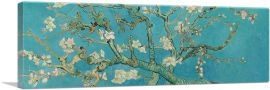Branches with Almond Blossom - Teal Panoramic-1-Panel-36x12x1.5 Thick
