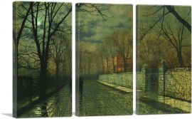 Figures in a Moonlit Lane After Rain-3-Panels-90x60x1.5 Thick
