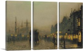Liverpool Quay by Moonlight  1887-3-Panels-90x60x1.5 Thick