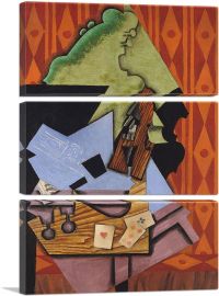 Violin And Playing Cards On a Table 1913-3-Panels-90x60x1.5 Thick