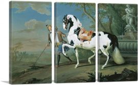 Man Leading Black White Horse-3-Panels-90x60x1.5 Thick