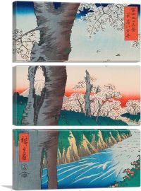 River and Cherry Blossoms - Fuji Sanju Rokkei 1858-3-Panels-60x40x1.5 Thick