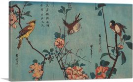 Sparrow and Wild Roses and Cherry Blossoms 1833-1-Panel-40x26x1.5 Thick