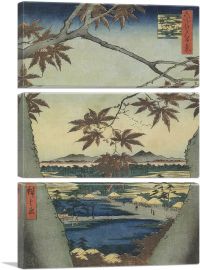 The Maple Leaves of Mama - Tekona Shrine and Tsugi Bridge 1857-3-Panels-90x60x1.5 Thick