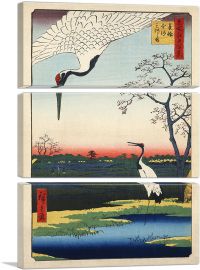 Two Red-Crowned Cranes 1857-3-Panels-90x60x1.5 Thick