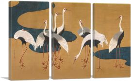 Cranes by Follower of Sakai Hoitsu-3-Panels-90x60x1.5 Thick