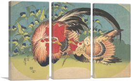 Rooster, Hen and Chicken with Spiderwort 1830-3-Panels-90x60x1.5 Thick