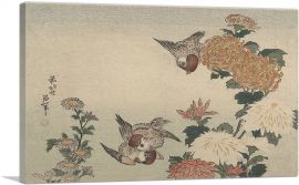Sparrows and Chrysanthemums 1825-1-Panel-18x12x1.5 Thick