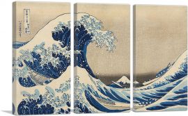 The Great Wave off the Coast of Kanagawa 1829-3-Panels-90x60x1.5 Thick