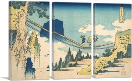 The Suspension Bridge on the Border of Hida and Etchu Provinces 1830-3-Panels-60x40x1.5 Thick