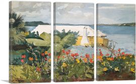 Flower Garden and Bungalow - Bermuda 1899-3-Panels-90x60x1.5 Thick