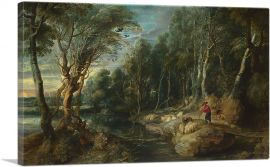 A Shepherd with His Flock in a Woody Landscape 1615