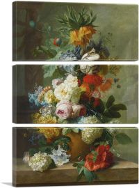 Still Life Of Flowers In a Vase On a Marble Ledge-3-Panels-60x40x1.5 Thick