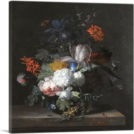 Still Life With Hydrangea Peonies Auricula Carnation Tulips Glass Vase-1-Panel-18x18x1.5 Thick
