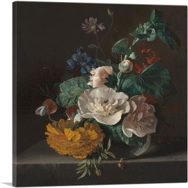 Floral Still Life With Hollyhock And Marigold 1718-1-Panel-36x36x1.5 Thick