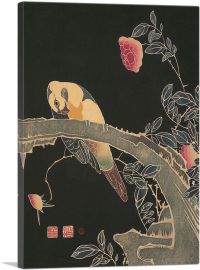 Parrot on the Branch of a Flowering Rose Bush-1-Panel-40x26x1.5 Thick