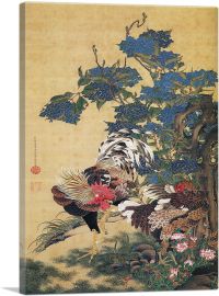 Rooster and Hen with Hydrangeas-1-Panel-18x12x1.5 Thick