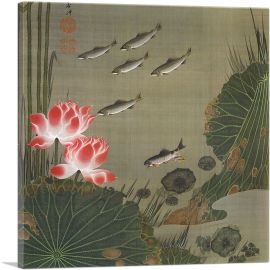 A Shoal of Trout and Lotus-1-Panel-18x18x1.5 Thick