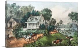 American Homestead In Summer 1868-1-Panel-18x12x1.5 Thick