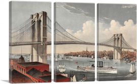 View Of Brooklyn Bridge-3-Panels-60x40x1.5 Thick