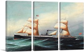 A British Sail and Steam Vessel at Sea-3-Panels-90x60x1.5 Thick