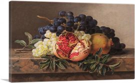 Pomegranates Green And Blue Grapes On Marble Frame-1-Panel-40x26x1.5 Thick