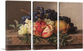 Pomegranates Green And Blue Grapes On Marble Frame-3-Panels-90x60x1.5 Thick