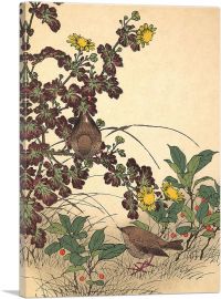 Two Birds And Crysanthemums 1891-1-Panel-26x18x1.5 Thick