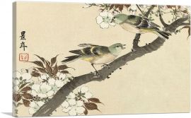 Two Green Birds On Blossom Branch 1892-1-Panel-18x12x1.5 Thick
