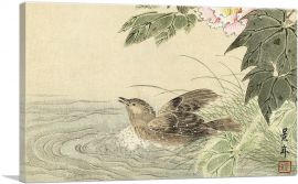 Bathing Bird With Pink Flower 1892-1-Panel-26x18x1.5 Thick