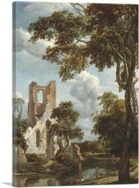 Fisherman River Bank Before Ruins Of Chapel Of Eyckendynen Near The Hague-1-Panel-12x8x.75 Thick
