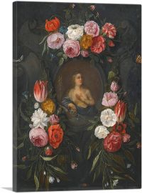 Saint Mary Magdalene in a Stone Cartouche Surrounded Flowers-1-Panel-40x26x1.5 Thick