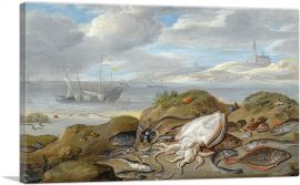 Still Life Cuttle Fish Cod Mussels On Dune A Church River Estuary-1-Panel-60x40x1.5 Thick