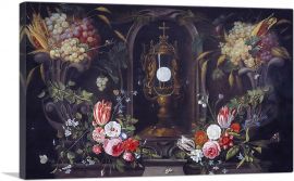 Still Life Flowers Grapes Encircling a Monstrance In a Niche-1-Panel-26x18x1.5 Thick