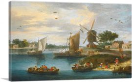 A River Landscape With a Windmill-1-Panel-26x18x1.5 Thick