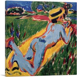 Reclining Blue Nude with Straw Hat 1909-1-Panel-12x12x1.5 Thick