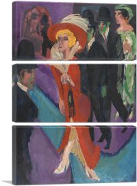 Street With Red Streetwalker 1914-3-Panels-60x40x1.5 Thick