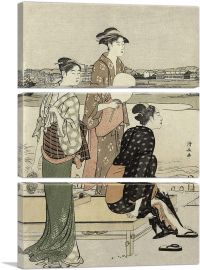Summer Twilight On Banks Of Sumida River-3-Panels-60x40x1.5 Thick