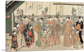 Courtesans of Yoshiwara Attendants Viewing Peonies Nakanocho-1-Panel-40x26x1.5 Thick