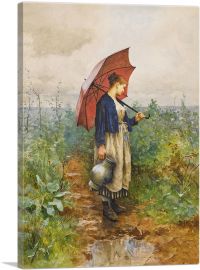 Portrait Woman With Umbrella Gathering Water 1882-1-Panel-40x26x1.5 Thick