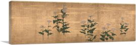 White Poppies On Gold Ground Edo Period-1-Panel-36x12x1.5 Thick