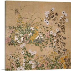 Flowering Plants In Autumn 18th Century-1-Panel-36x36x1.5 Thick