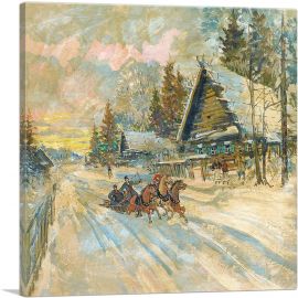 Accordionist On a Sleigh-1-Panel-12x12x1.5 Thick